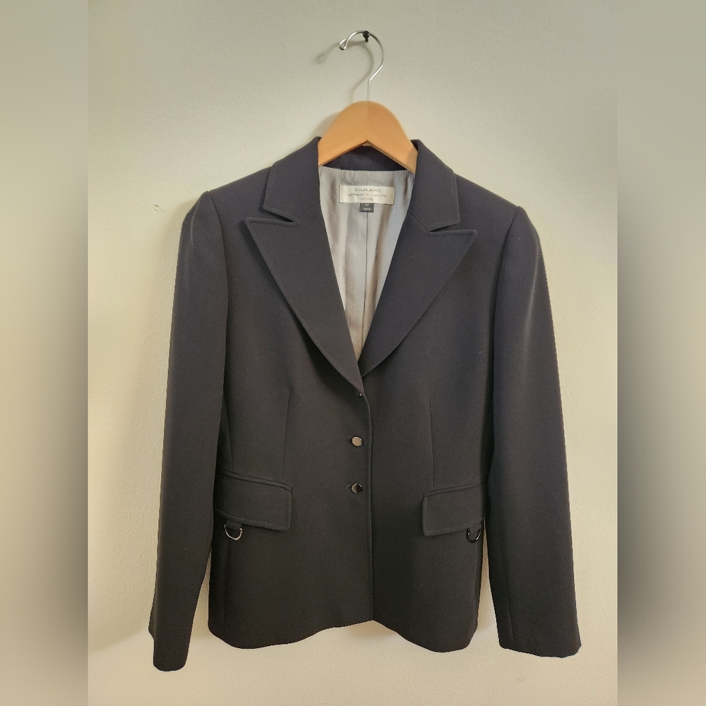 Tahari ASL Women's Suit Jacket‎ Blazer Career Black Size 4 Petite